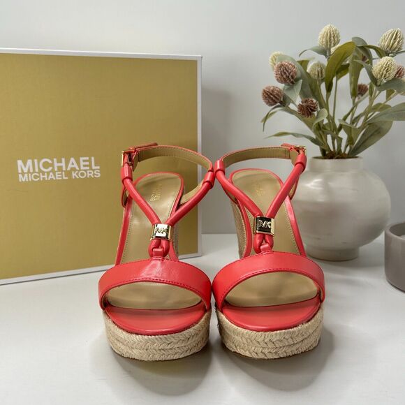 Michael Michael Kors Annie Wedge Faux Leather Sandal Dahlia 40T2AEHS1L Women 9M - Picture 2 of 10